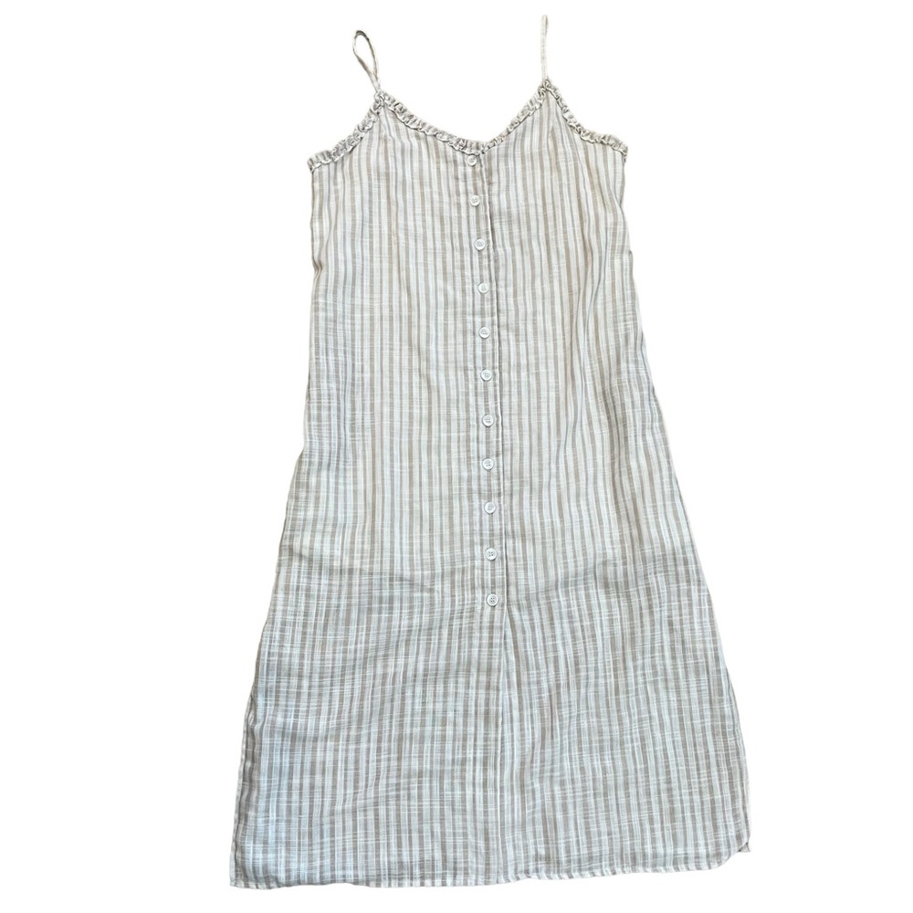 Linen Lux Tan Stripe Spaghetti Strap Dress